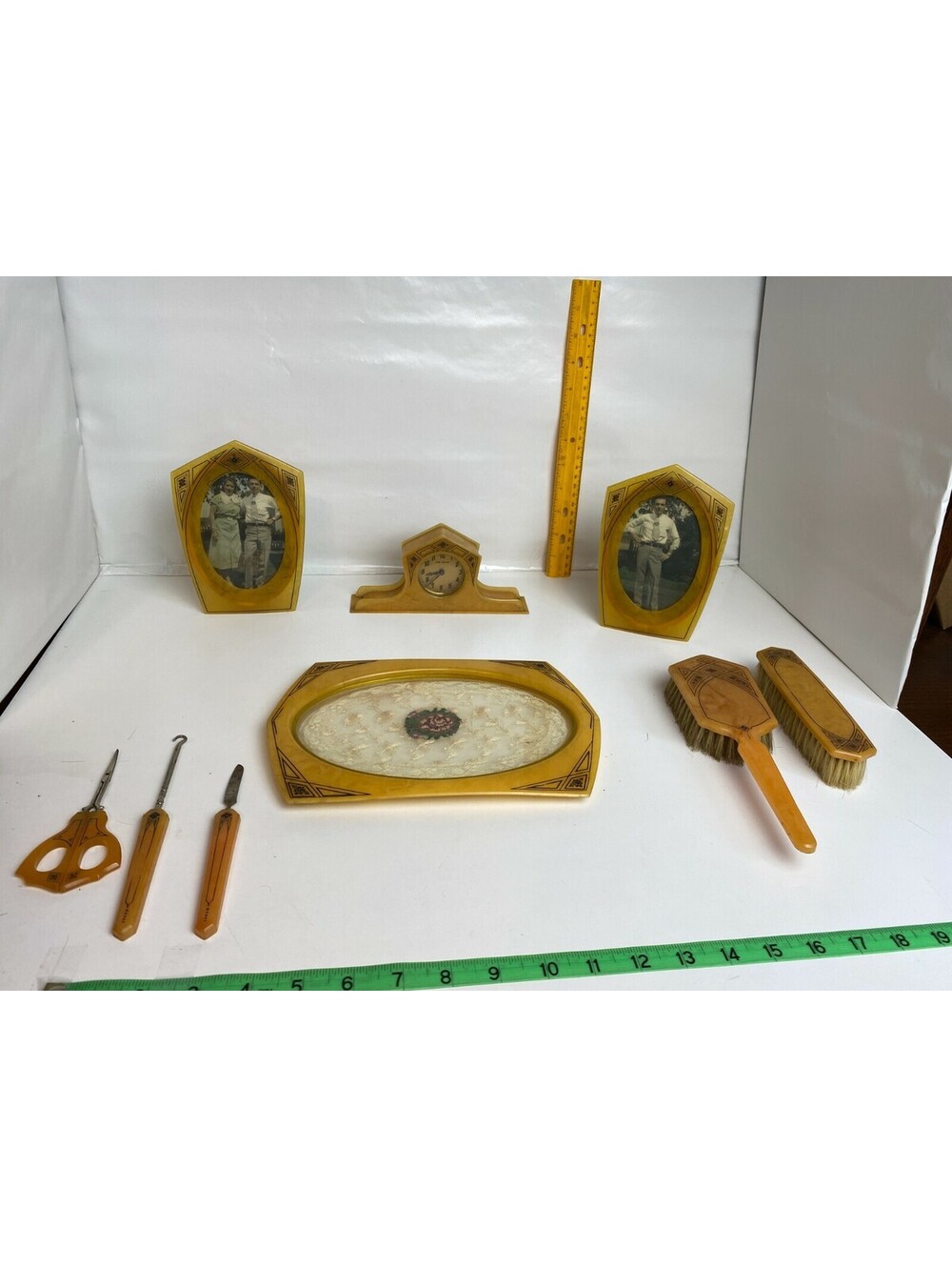 Vintage Art Deco Dressing Table Art-Y-Zan Golden Vanity Set Bakelite Frame Tray